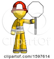 Poster, Art Print Of Yellow Firefighter Fireman Man Holding Stop Sign