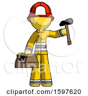 Yellow Firefighter Fireman Man Holding Tools And Toolchest Ready To Work