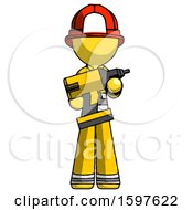 Poster, Art Print Of Yellow Firefighter Fireman Man Holding Large Drill