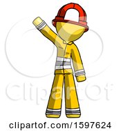 Poster, Art Print Of Yellow Firefighter Fireman Man Waving Emphatically With Right Arm