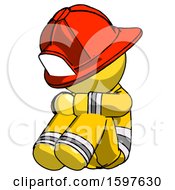 Poster, Art Print Of Yellow Firefighter Fireman Man Sitting With Head Down Facing Angle Left