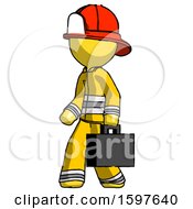 Poster, Art Print Of Yellow Firefighter Fireman Man Walking With Briefcase To The Left