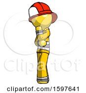 Poster, Art Print Of Yellow Firefighter Fireman Man Thinking Wondering Or Pondering