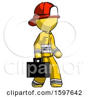 Yellow Firefighter Fireman Man Walking With Briefcase To The Right