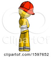 Poster, Art Print Of Yellow Firefighter Fireman Man Thinking Wondering Or Pondering Rear View
