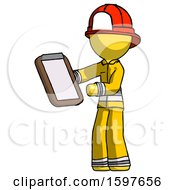Poster, Art Print Of Yellow Firefighter Fireman Man Reviewing Stuff On Clipboard