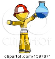 Poster, Art Print Of Yellow Firefighter Fireman Man Holding Large Round Flask Or Beaker