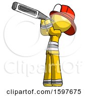Poster, Art Print Of Yellow Firefighter Fireman Man Thermometer In Mouth