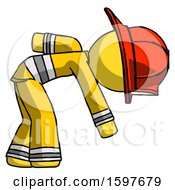 Poster, Art Print Of Yellow Firefighter Fireman Man Picking Something Up Bent Over