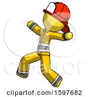 Poster, Art Print Of Yellow Firefighter Fireman Man Running Away In Hysterical Panic Direction Left