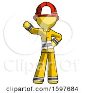 Yellow Firefighter Fireman Man Waving Right Arm With Hand On Hip