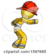 Poster, Art Print Of Yellow Firefighter Fireman Man Sneaking While Reaching For Something