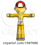 Poster, Art Print Of Yellow Firefighter Fireman Man T-Pose Arms Up Standing