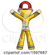 Poster, Art Print Of Yellow Firefighter Fireman Man Surprise Pose Arms And Legs Out