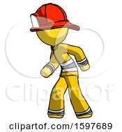Poster, Art Print Of Yellow Firefighter Fireman Man Suspense Action Pose Facing Left