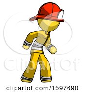 Poster, Art Print Of Yellow Firefighter Fireman Man Suspense Action Pose Facing Right