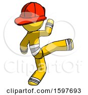 Poster, Art Print Of Yellow Firefighter Fireman Man Kick Pose