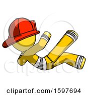 Poster, Art Print Of Yellow Firefighter Fireman Man Falling Backwards