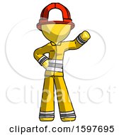 Poster, Art Print Of Yellow Firefighter Fireman Man Waving Left Arm With Hand On Hip