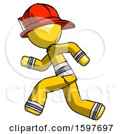 Poster, Art Print Of Yellow Firefighter Fireman Man Running Fast Left