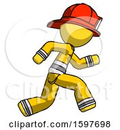 Poster, Art Print Of Yellow Firefighter Fireman Man Running Fast Right
