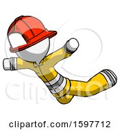 Poster, Art Print Of White Firefighter Fireman Man Skydiving Or Falling To Death