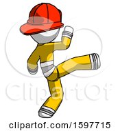 Poster, Art Print Of White Firefighter Fireman Man Kick Pose