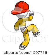 Poster, Art Print Of White Firefighter Fireman Man Kick Pose Start