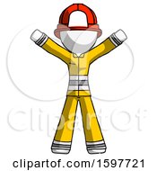 Poster, Art Print Of White Firefighter Fireman Man Surprise Pose Arms And Legs Out