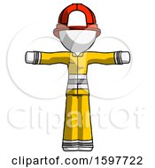 Poster, Art Print Of White Firefighter Fireman Man T-Pose Arms Up Standing