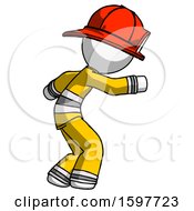 Poster, Art Print Of White Firefighter Fireman Man Sneaking While Reaching For Something