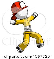 Poster, Art Print Of White Firefighter Fireman Man Running Away In Hysterical Panic Direction Right
