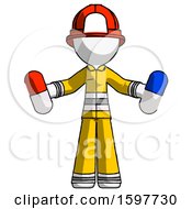 White Firefighter Fireman Man Holding A Red Pill And Blue Pill