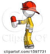 Poster, Art Print Of White Firefighter Fireman Man Holding Red Pill Walking To Left