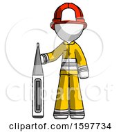 Poster, Art Print Of White Firefighter Fireman Man Standing With Large Thermometer