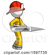 Poster, Art Print Of White Firefighter Fireman Man Walking With Large Thermometer
