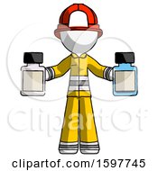 White Firefighter Fireman Man Holding Two Medicine Bottles
