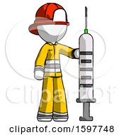 White Firefighter Fireman Man Holding Large Syringe