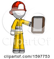Poster, Art Print Of White Firefighter Fireman Man Showing Clipboard To Viewer