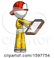 Poster, Art Print Of White Firefighter Fireman Man Using Clipboard And Pencil