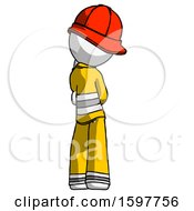 Poster, Art Print Of White Firefighter Fireman Man Thinking Wondering Or Pondering Rear View