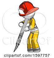 Poster, Art Print Of White Firefighter Fireman Man Cutting With Large Scalpel