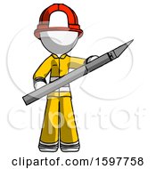 Poster, Art Print Of White Firefighter Fireman Man Holding Large Scalpel