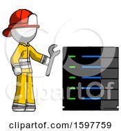 Poster, Art Print Of White Firefighter Fireman Man Server Administrator Doing Repairs