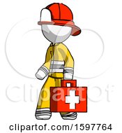 Poster, Art Print Of White Firefighter Fireman Man Walking With Medical Aid Briefcase To Left