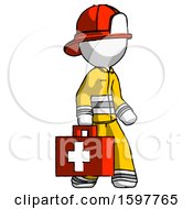 Poster, Art Print Of White Firefighter Fireman Man Walking With Medical Aid Briefcase To Right
