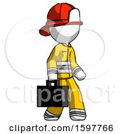 Poster, Art Print Of White Firefighter Fireman Man Walking With Briefcase To The Right