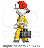 White Firefighter Fireman Man Walking With Briefcase To The Left