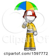 Poster, Art Print Of White Firefighter Fireman Man Holding Umbrella Rainbow Colored