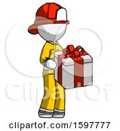 Poster, Art Print Of White Firefighter Fireman Man Giving A Present